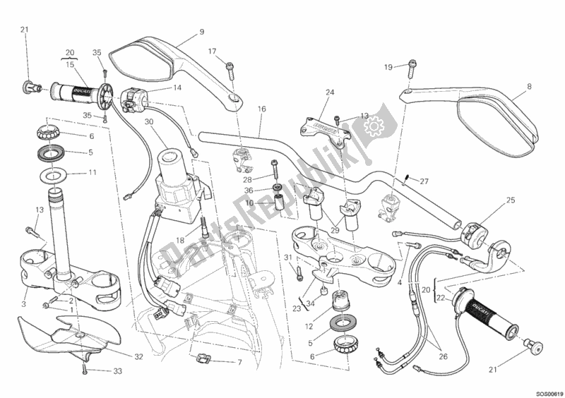 Tutte le parti per il Manubrio del Ducati Multistrada 1200 S Touring USA 2011